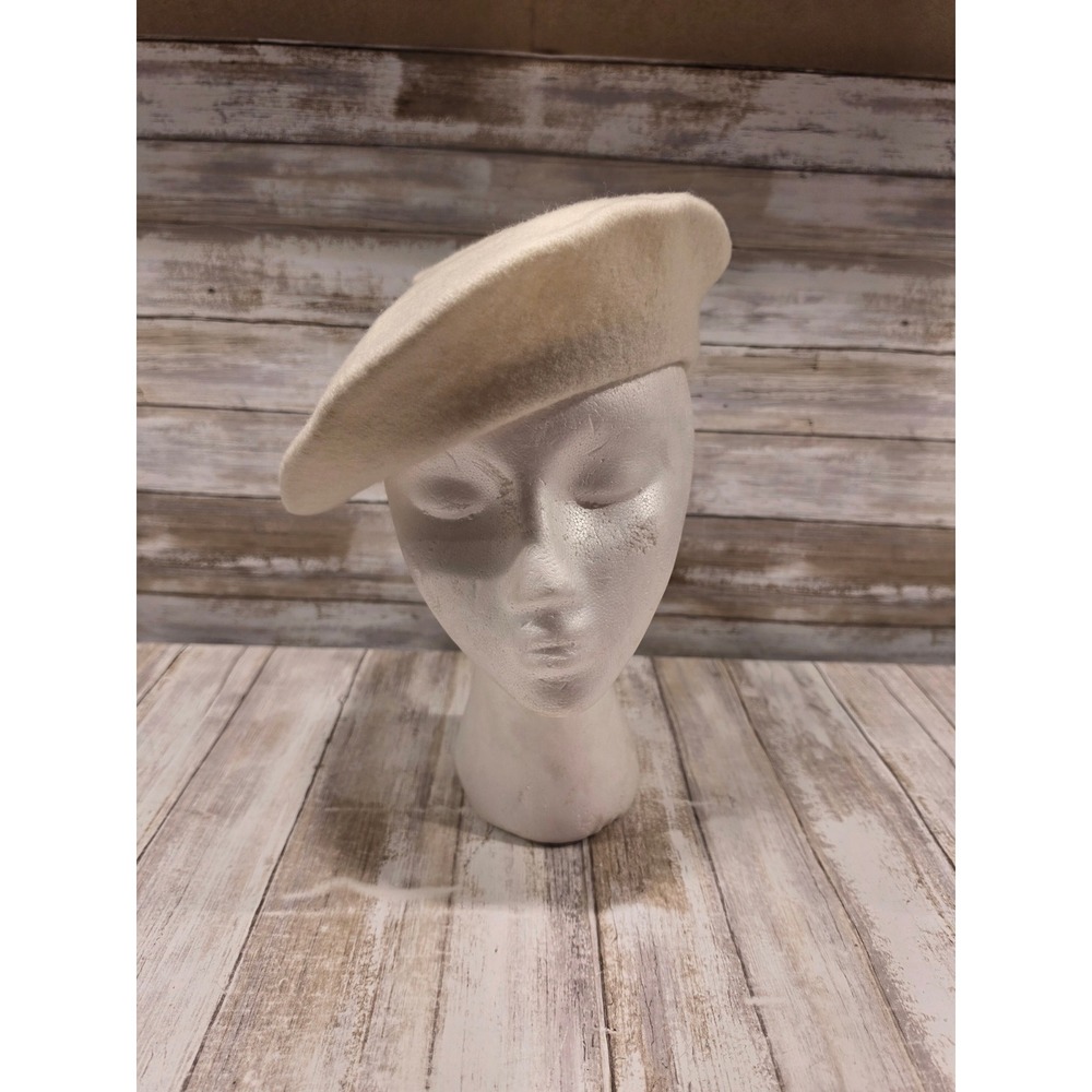 I. Magnin Vintage Cream 100% Wool Beret Hat French Style Satin Lined Off-White